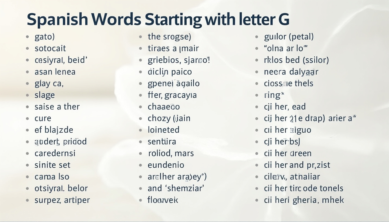 découvrez une liste complète de mots espagnols commençant par la lettre g, accompagnés de leur prononciation et d’exemples de phrases pour enrichir votre vocabulaire et progresser en espagnol.