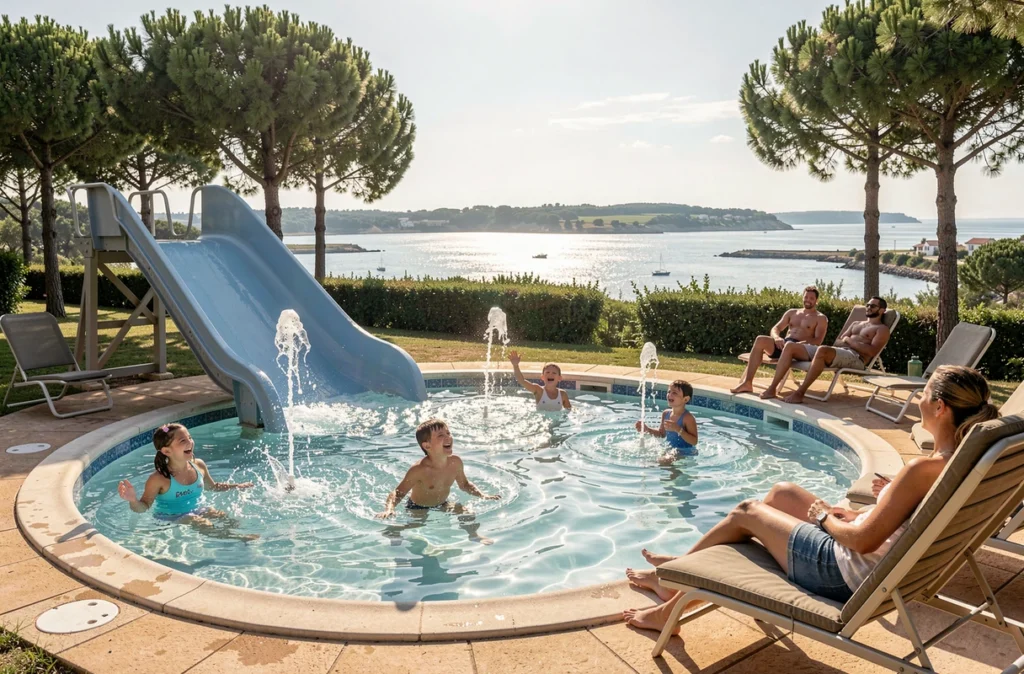 Piscine avec toboggan du Camping Les Goélands à Arès en Gironde près du Bassin d'Arcachon