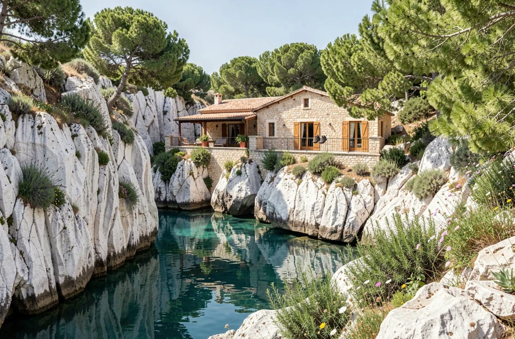 Chambre d'hôtes proche des Calanques de Marseille avec terrasse face aux falaises calcaires et à la mer turquoise