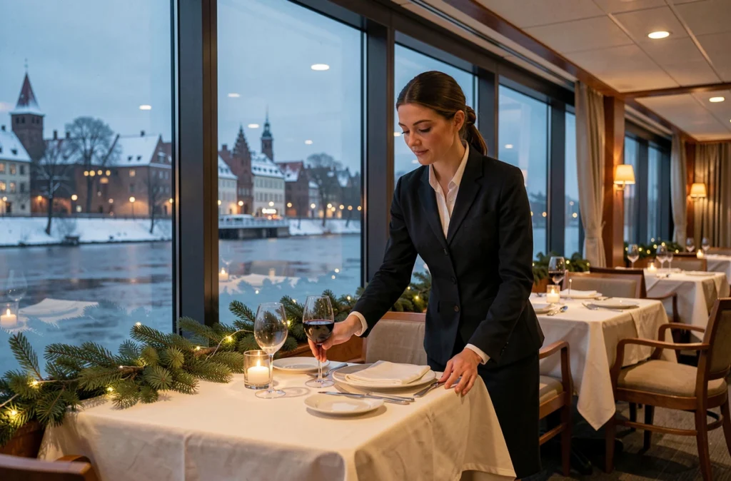 Intérieur élégant d'un bateau de croisière sur le Danube lors d'une croisière marchés de Noël en hiver