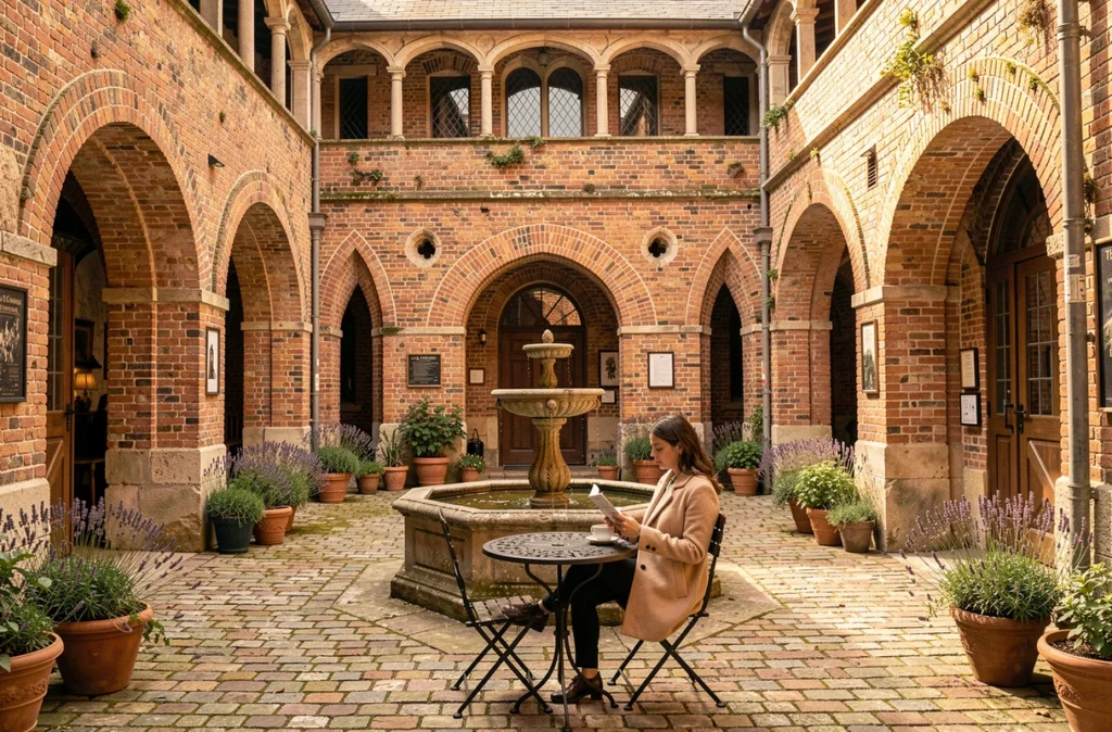 Cour intérieure de L'Hermitage Gantois à Lille, ancienne hospice reconvertie en hôtel avec spa