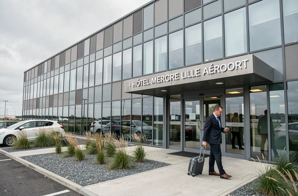 Façade moderne de l'Hôtel Mercure Lille Aéroport, hôtel contemporain avec espace bien-être près de l'aéroport
