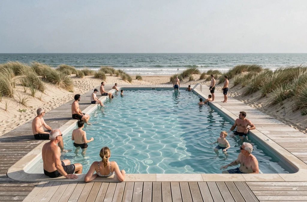 Piscine du Royannais au Verdon-sur-Mer avec vue sur la pointe du Médoc et les dunes de l'Atlantique
