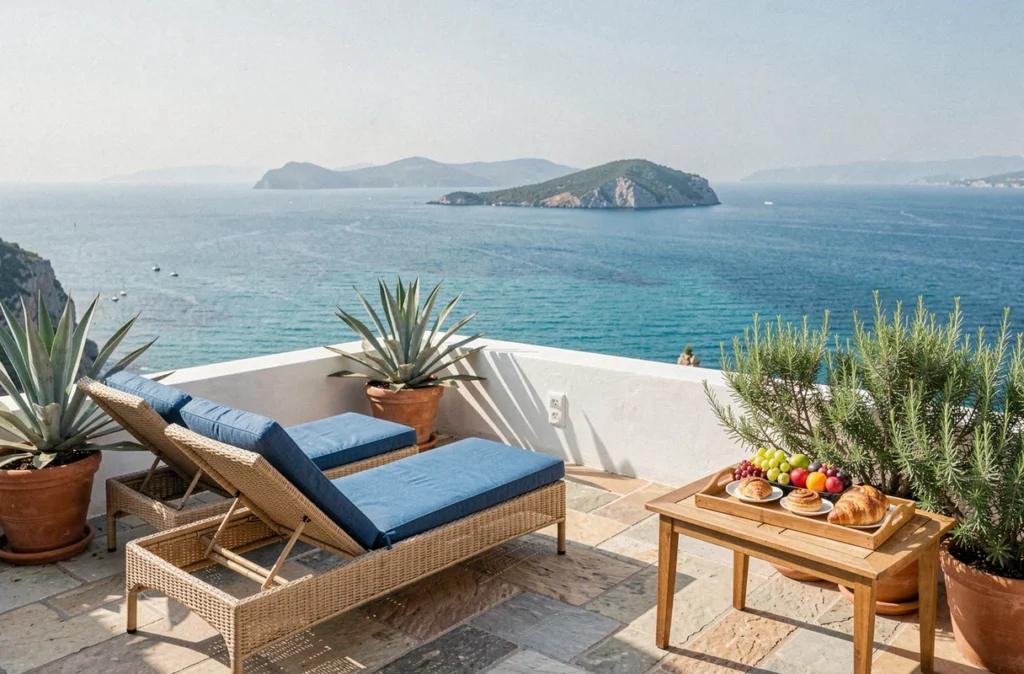 Grande terrasse panoramique face à la mer de la chambre d'hôtes Terrasses sur la Mer à Marseille